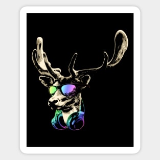 Deer DJ Brown Cool and Funny Music Animal With Sunglasses And Headphones. Sticker